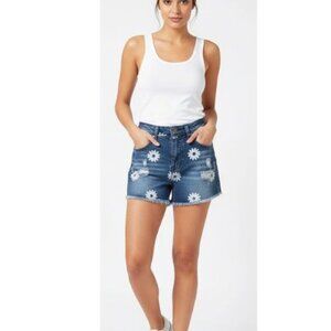 Seductions FD dark brown distressed flower daisy jeans shorts